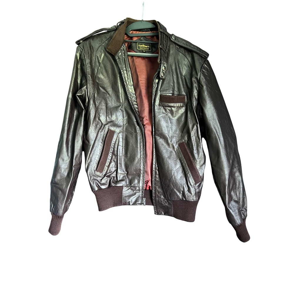 Andhurst Sportswear Vintage Brown Genuine Leather Bomber Jacket Mens 40 Korea